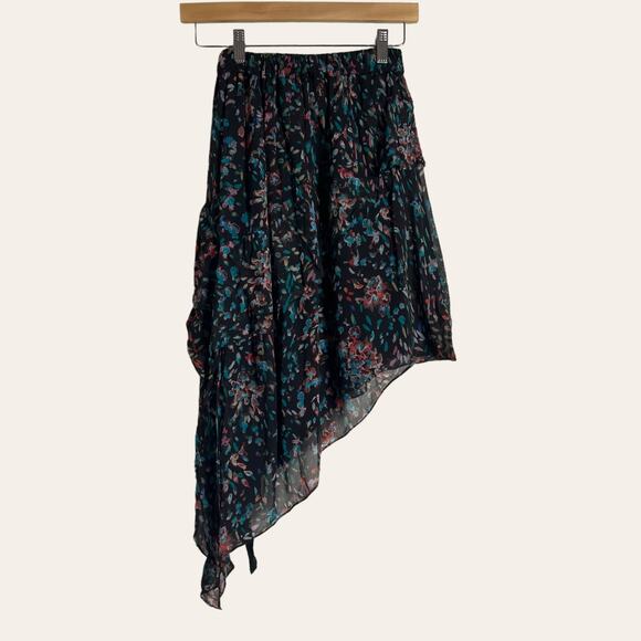 IRO Blink Black Petal Print Asymmetric Chiffon Skirt Size 6 - Picture 11 of 16
